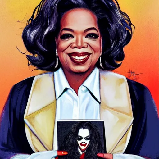 Image similar to a portrait of Oprah Winfrey dressed as The Joker