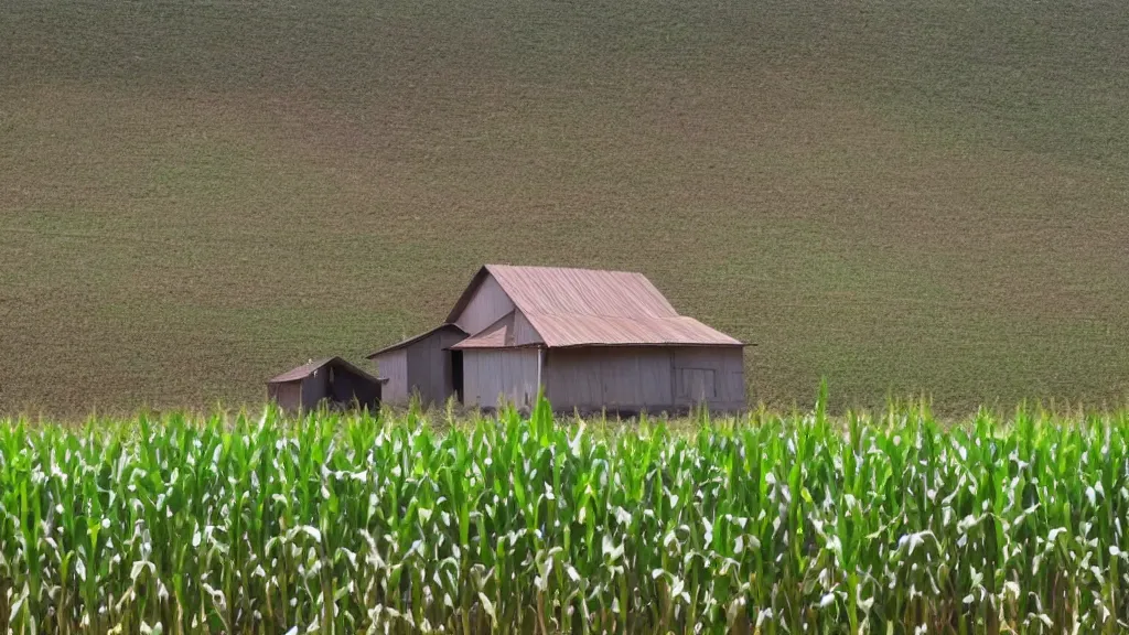 Prompt: fujicolor sample photo of a house in a corn field