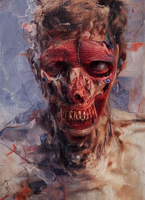 Prompt: highly detailed and textured painting of a deformed anatomical portrait with dead eyes, emotionally expressive, highly detailed oil painting, soft light 4 k, red, blue and purple colour palette, cinematic composition, cinematic lighting, sharp focus, masterpiece by adrian ghenie and jenny saville