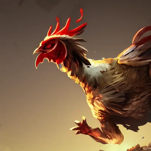 Prompt: chicken as video game scary character digital art in the style of greg rutkowski and craig mullins, 4 k