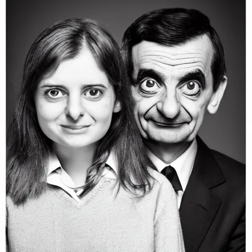 Image similar to A portrait mr bean elizabeth teams up with a teenage mr bean, perfect faces, 50 mm, award winning photography