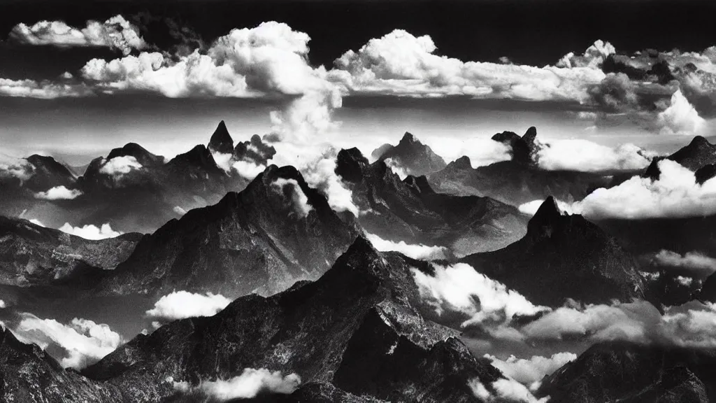 Image similar to mountains and clouds symbolism, surrealism photography by Sebastião Salgado and Sarolta Bán