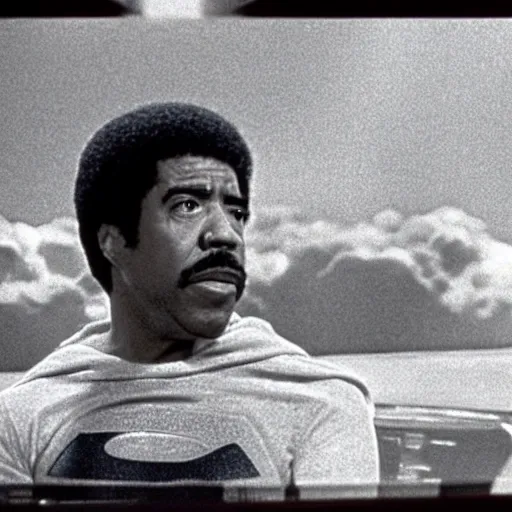 Image similar to richard pryor talking to superman, 1 9 7 0 s, film grain, heavy grain, cinematic compositions, directed by scorsese