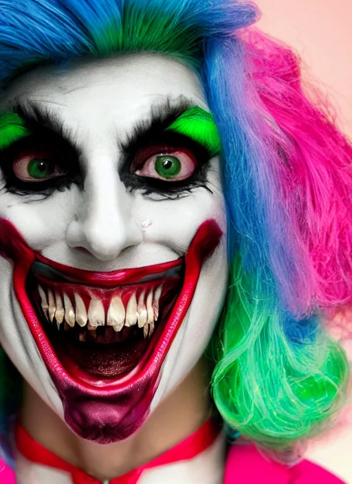 Prompt: photo of Lady Gaga as the Joker by Eolo Perfido and Mario Testino, smile, head shot, detailed, award winning, Sony a7R