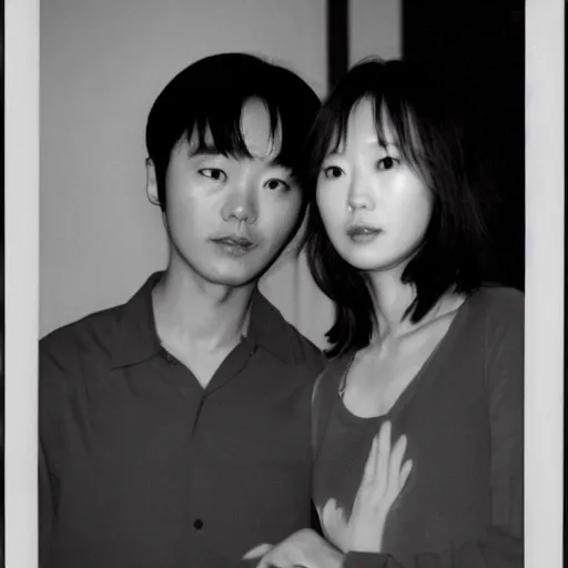 Image similar to archive of the actress Choi Eun-Hee and director Shin Sang-ok, Reuters, 35mm film, film grain, mysterious exterior, underexposed