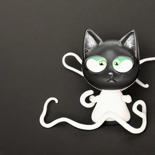 Image similar to a cute cat art of black ink cat slime in form of liquid black cat with tentacles , claymation, Aardman animation