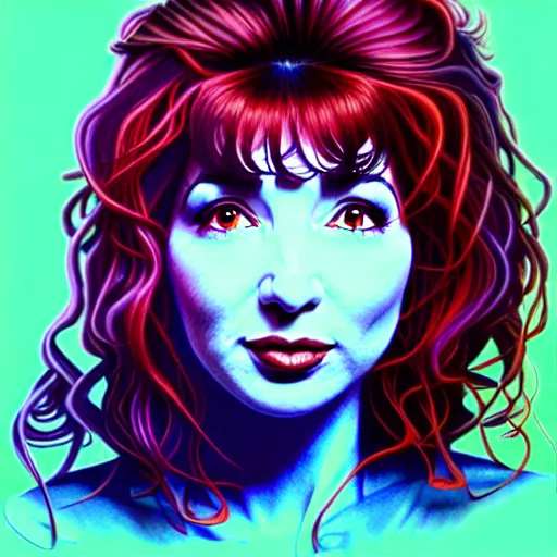 Image similar to richly detailed color illustration of kate bush illustrated by artgerm and mina petrovic and timothy kong and marina federovna. 3 d shadowing