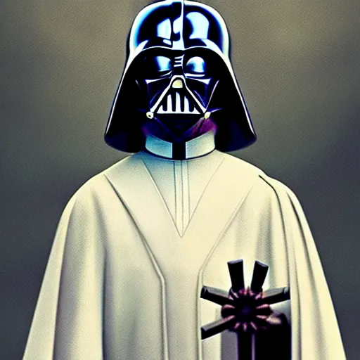 Prompt: darth vader in his first communion, art by greg rutkowski, intricate, elegant, highly detailed, smooth, sharp focus, artstation