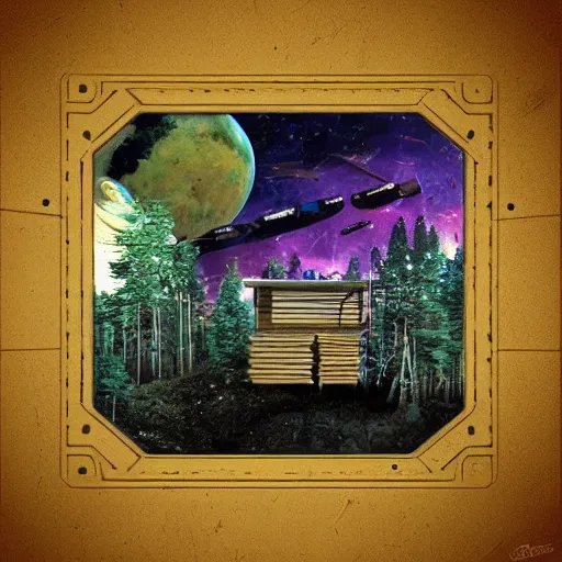 Image similar to “log cabin sci-fi art”