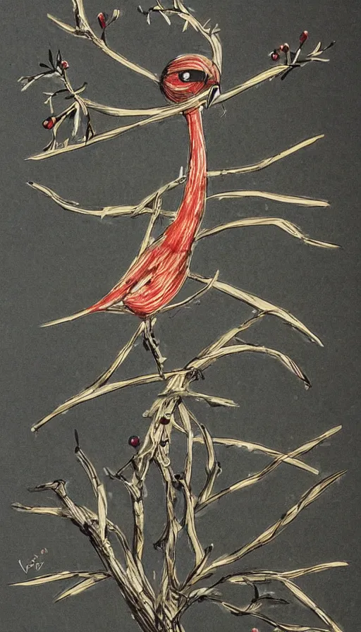 Prompt: stick figures bird, by yoshitaka amano