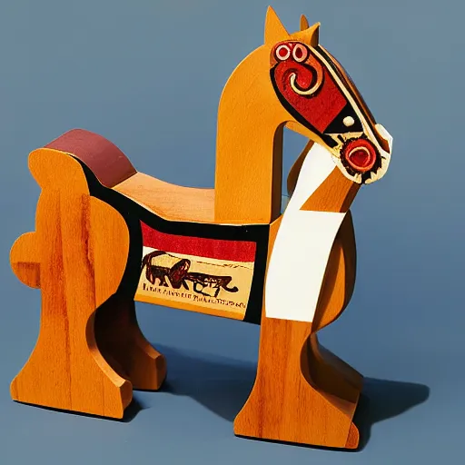 Image similar to the trojan horse as rocking horse, toy for toddlers