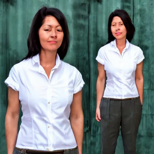 Image similar to an female wearing a white blouse with short sleeves