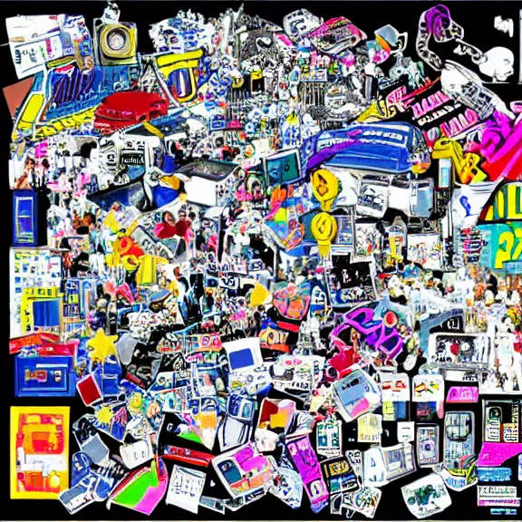 Image similar to 9 0 s clipart collage of y 2 k objects, macpaint, hyper colourful