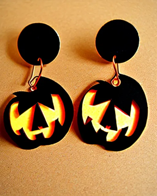 Image similar to spooky jack'o'lantern, 2 d lasercut earrings,