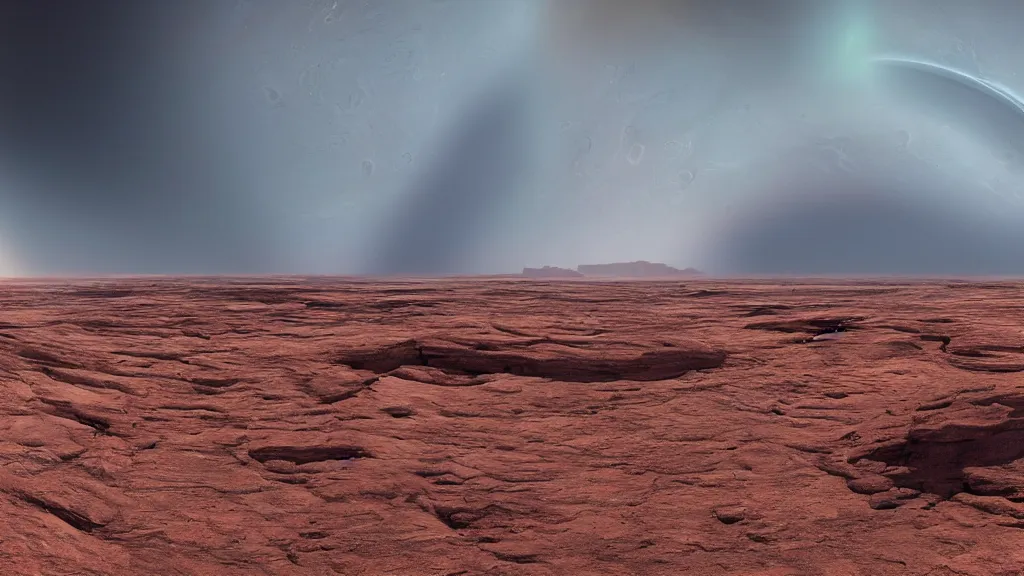 Prompt: alien planet of eroded mesas by arthur haas, highlydetailed photorealistic 8 k cinematic