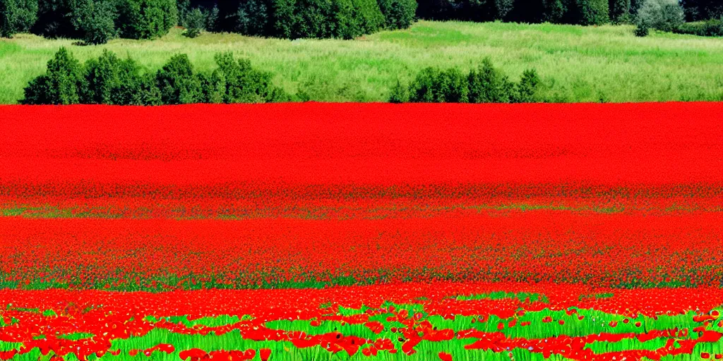 Image similar to field of poppies, marvel style