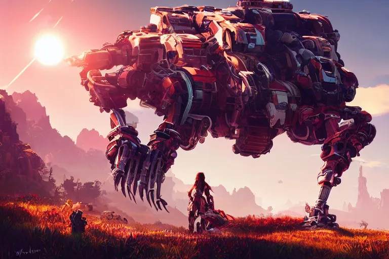 Image similar to rollerback machine mecanical creature robot of horizon forbidden west horizon zero dawn radiating a glowing aura global illumination ray tracing hdr fanart arstation by ian pesty and alena aenami artworks in 4 k