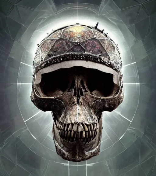 Prompt: portrait of a fantasycore glitchcore deformed animal skull in a helmet. intricate abstract. intricate artwork. celestial. prismatic, by Pablo Amaringo, disney, pixar. octane render, CGSociety very coherent symmetrical artwork. cinematic, hyper realism, high detail, octane render, 8k, holographic accents