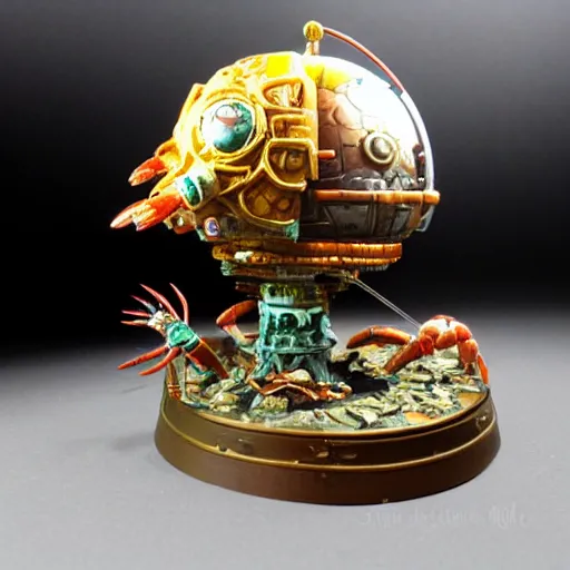 Prompt: ornate space ship orbiting a gas planet, 4 0 k warhammer, shrimp, prawn, lobster, crab