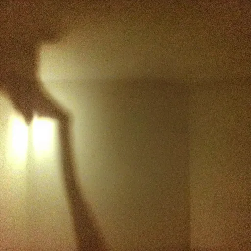 Prompt: insane nightmare, no light, everything is blurred, creepy shadows, a creature on four legs on the ceiling , very poor quality of photography, 2 mpx quality, grainy picture