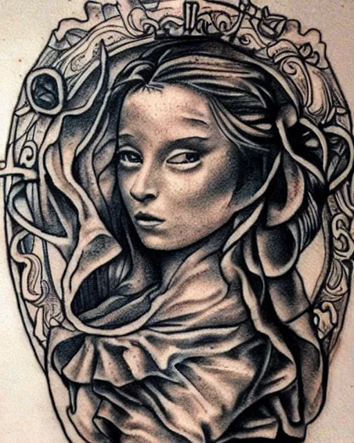 Image similar to renaissance tattoo design, hyper - realistic, in the style of tony santos