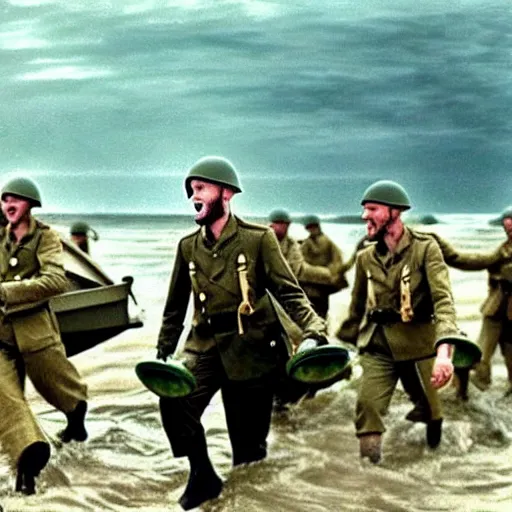 Image similar to Pewdiepie storming the beaches of Normandy, 1945, Colourized