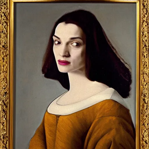 Image similar to portrait of rachel weisz by johannes vermeer, baroque, delft, uplifting, intricate, highly detailed, oil painting