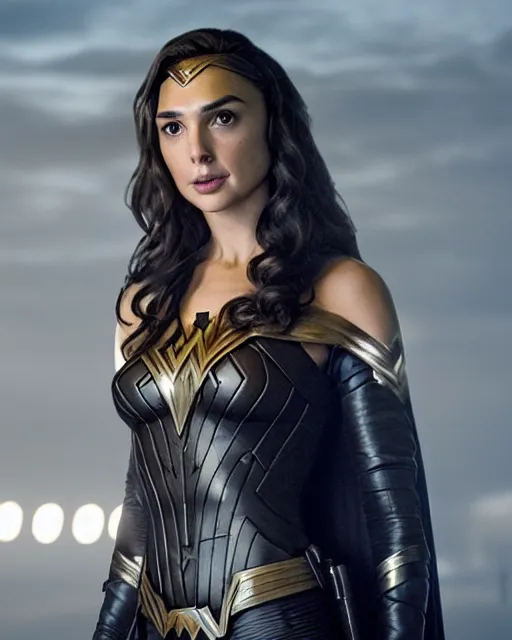 Prompt: gal gadot actress from death on the nil portraying a beautiful jaina solo from star wars legends, beautiful gal gadot jaina solo in a black suit, movie, hyper realistic, hollywood promotional image, imax, 8 k
