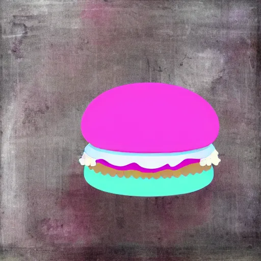 Image similar to a cotton candy burger. cyan and pink.