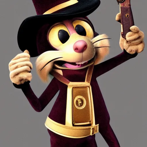 Prompt: 3d anthropomorphic rat, disney pixar, holding tommy gun, velvet, fur coat, high quality, golden necklace, fendi, high fashion