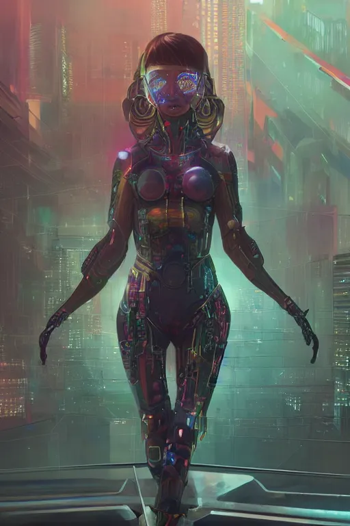 Image similar to portrait futuristic Cyber warrior Girl, in future cyberpunk tokyo rooftop , ssci-fi, fantasy, intricate, very very beautiful, elegant, neon light, highly detailed, digital painting, artstation, concept art, smooth, sharp focus, illustration, art by alphonse mucha and tian zi and WLOP