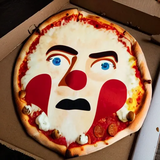 Image similar to a pizza with the face of John Cleese as toppings