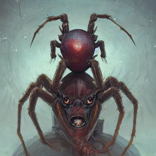 Prompt: Portrait of Handsome Spider Cryptid Model Standing, the humanoid. willian murai Pete Mohrbacher Raymond Swanlandy todd lockwood marc simonetti stephan matiniere Lamin Martin.