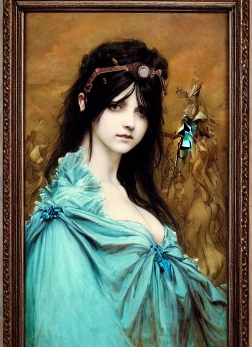 Image similar to ( ( gothic # ) ) princess portrait *. *. by william henry hunt * *, highly detailded, turquoise rust, steampunk, battle angel alita