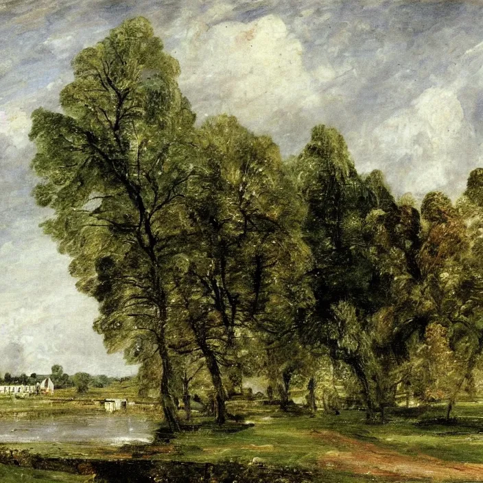 Prompt: a building in a serene landscape, by john constable