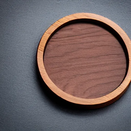 Image similar to camera lens aperture blades made of walnut wood. minimal. dramatic lighting.