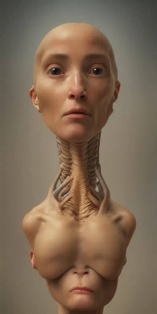 Image similar to A beautiful female alien face with a very long neck, alien is from the future, Realistic, Refined, Detailed Digital Art, Oil Painting, William-Adolphe Bouguereau, Pre-Raphaelite,Renaissance, Highly Detailed, Cinematic Lighting, Unreal Engine, 8K