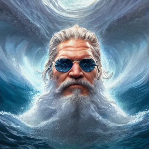 Image similar to poseidon, jeff bridges, god of the ocean, D&D, fantasy, portrait, highly detailed, digital painting, trending on artstation, concept art, sharp focus, illustration, art by artgerm and greg rutkowski and magali villeneuve