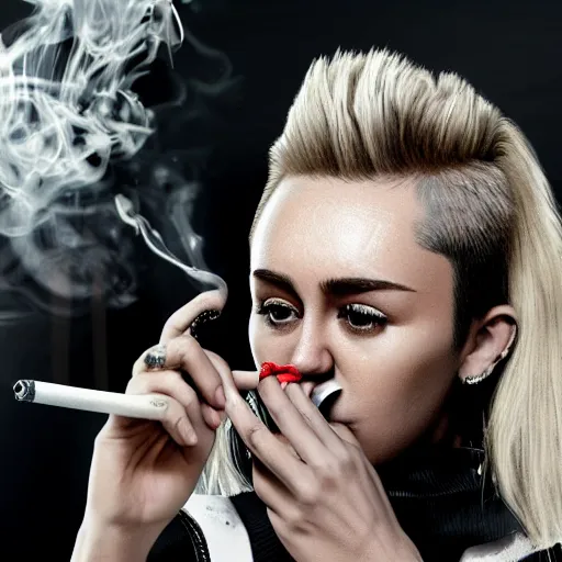 Prompt: Miley Cryus smoking a joint, 8k, realistic, extreme details, detailed, sharp, smoke