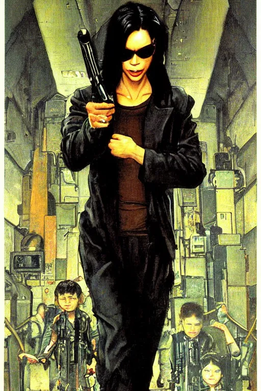 Image similar to Neo from Matrix painted by Norman Rockwell