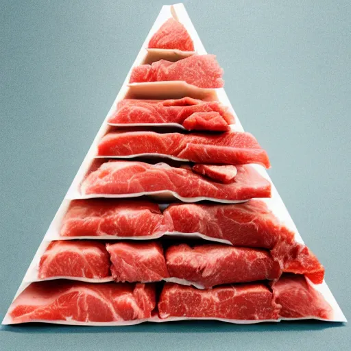 Prompt: a pyramid of fresh raw meat