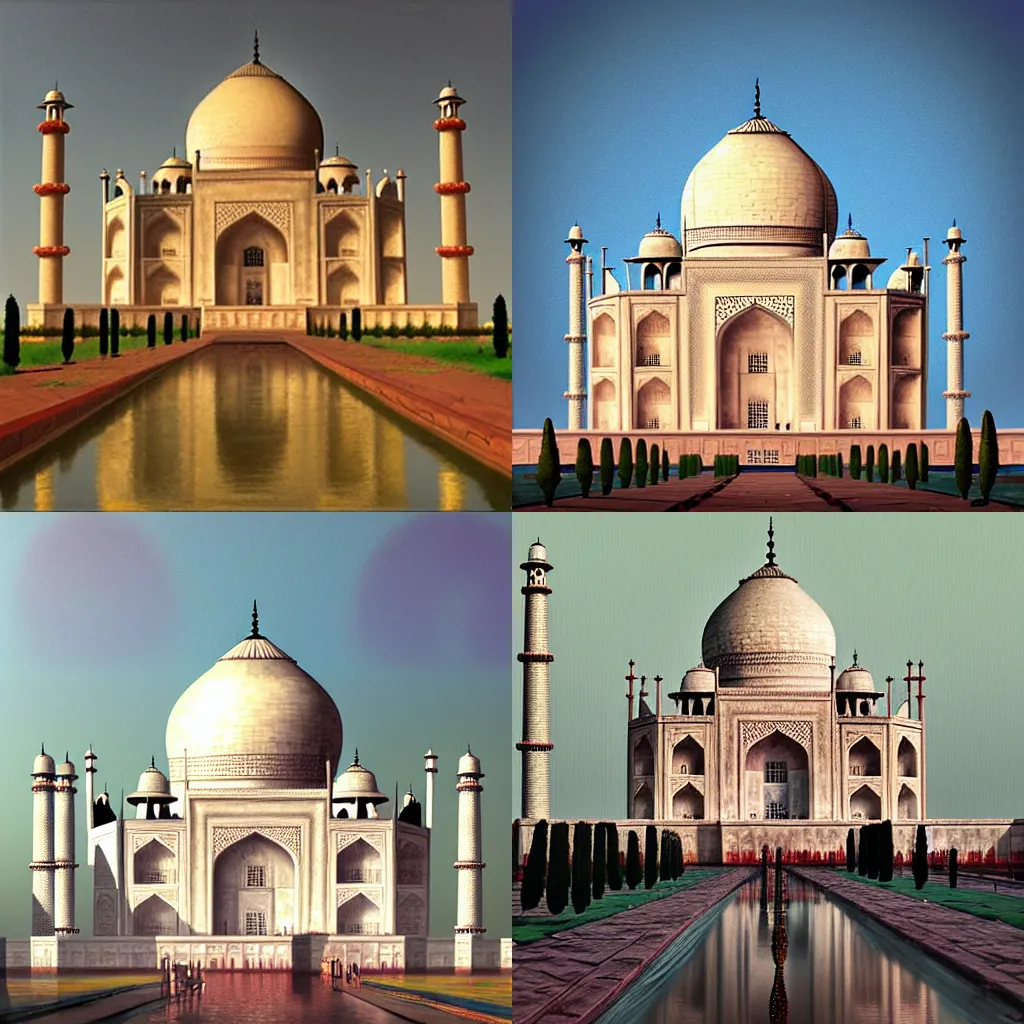 Prompt: Futuristic Taj Mahal in the city of Agra in 2050, by Canaletto, trending on ArtStation, masterpiece