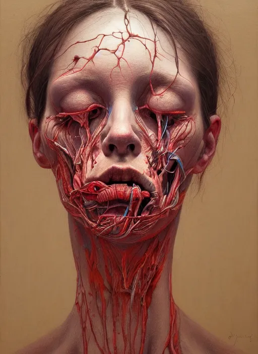 Image similar to there is ugliness in beauty, but there is also beauty in ugliness detailed portrait painting inspired by beksinski and alex gray, accurate anatomy by jenny saville, edward hopper trending on artstation. 8 k