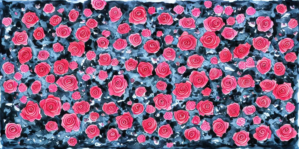 Prompt: sea of roses, ink painting