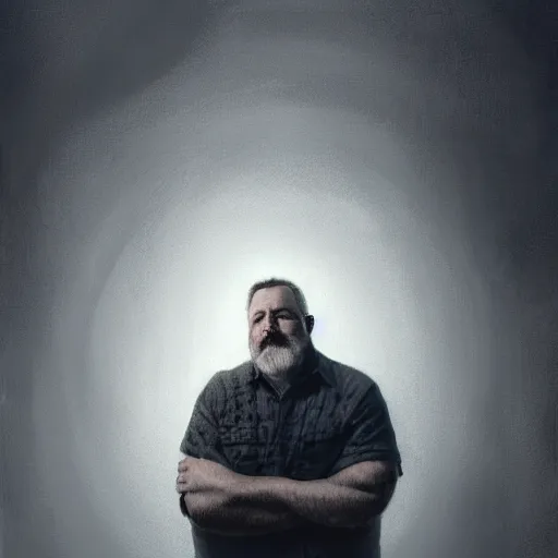 Prompt: portrait of Craig childs, an overweight 55 year old man with short gray hair and a thick, slightly long, round gray beard, round cheeks, wearing a checkered shirt, dramatic lighting, illustration by Greg rutkowski, yoji shinkawa, 4k, digital art, concept art, trending on artstation