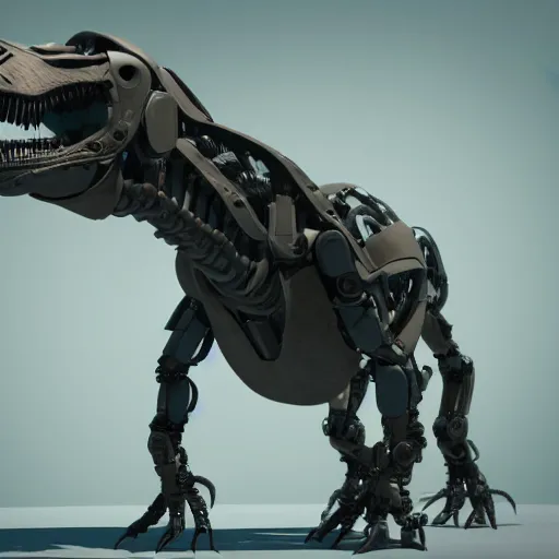 Prompt: a robot t-rex made by aliens, octane render