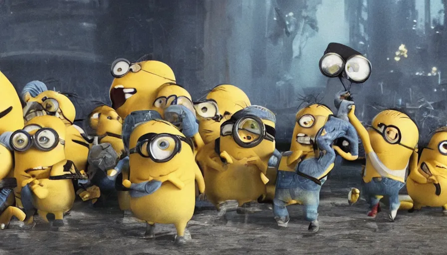 Image similar to fight!! club!!!!, fight!! club!!!! ((((the minions)))), movie still, directed by David fincher