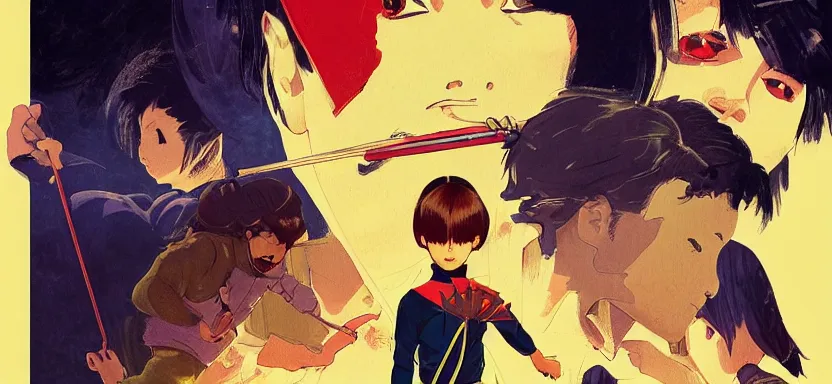 Image similar to an elementary school student gains superpowers, digital painting masterpiece, by ilya kuvshinov, by frank frazetta, by mœbius, by reiq, by hayao miyazaki, intricate detail, beautiful brush strokes, advanced lighting technology, 4 k wallpaper, interesting character design, stylized yet realistic anatomy and faces, inspired by kill bill animated scene