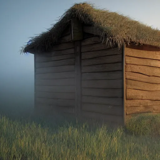 Prompt: still shot of a hut covered in morning fog, highly detailed, photorealistic portrait, bright studio setting, studio lighting, crisp quality and light reflections, unreal engine 5 quality render