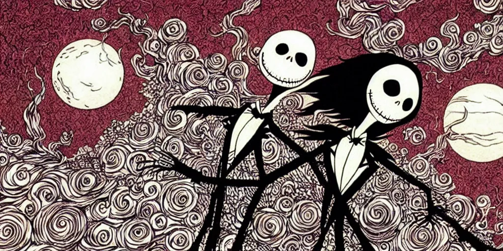 Prompt: nightmare before christmas movie still frame by yuko shimizu by murakami by tim burton